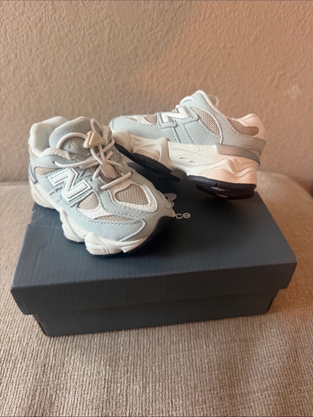 New Balance toddler 9060 Light Gray and Brown Sneakers
